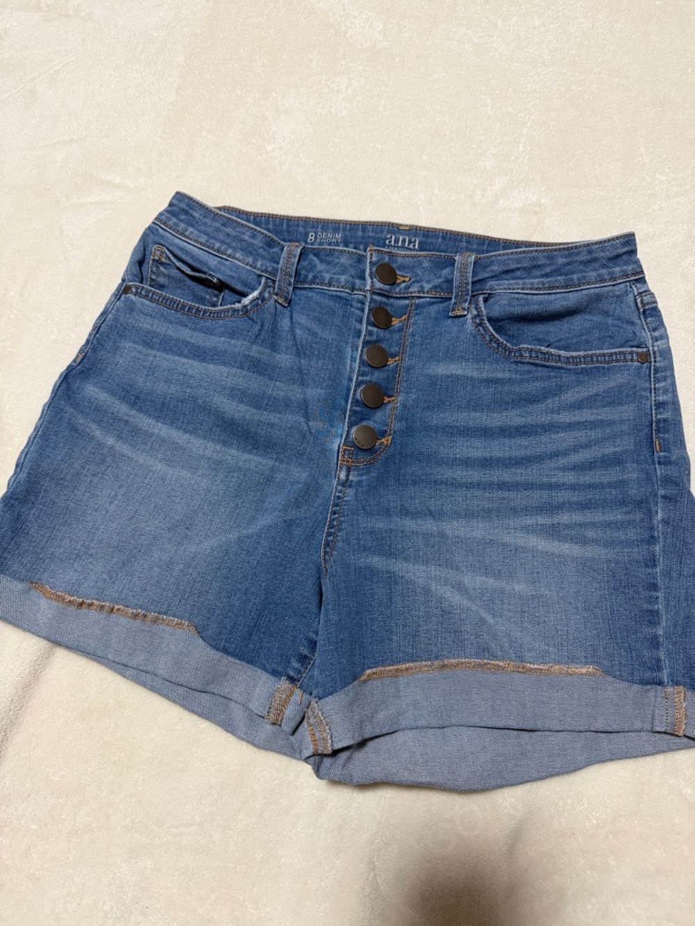 a.n.a Blue High-Rise Button-Front Denim Shorts